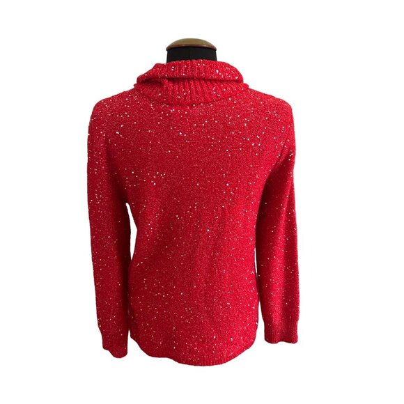 Ruby Rd. Red Sequin Cowl Neck Long Sleeve Sweater Size Small - Picture 4 of 9